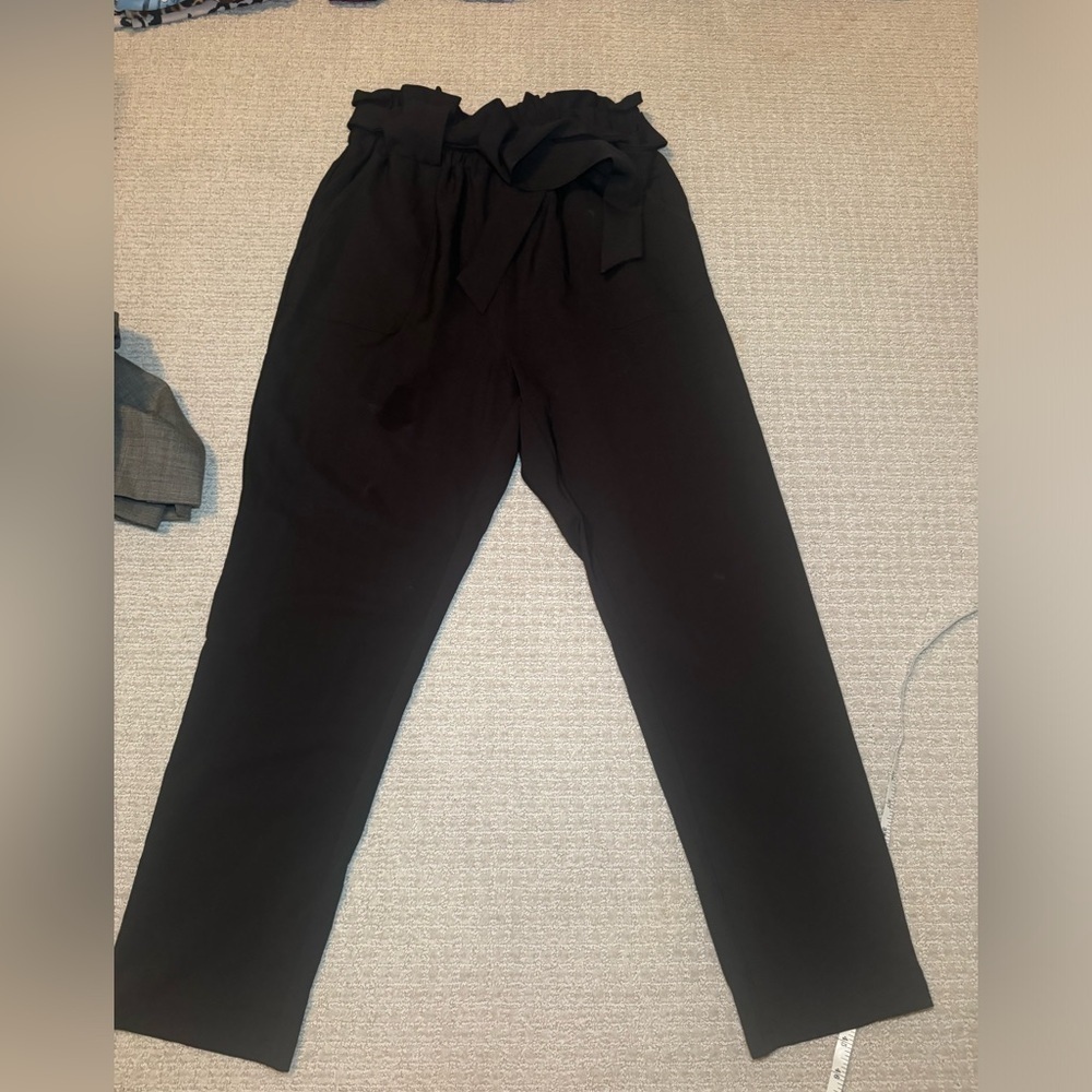 Grace Karin medium paper bag waist dress pants, straight leg w/ tie belt black
